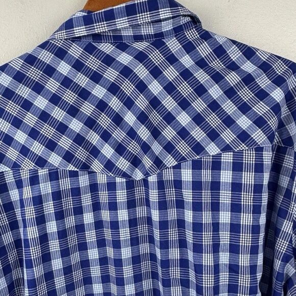 Wrangler western button Long sleeve men’s shirt XXL Blue pearl snap pocket Cuff - Picture 11 of 11